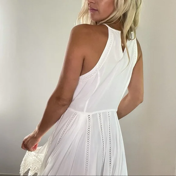 Greylin White Asymmetrical Lace Trim Dress Large - Picture 5 of 15